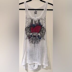 New vintage Y2K tee crash & burn bling top graphic tee heart arrow skull love